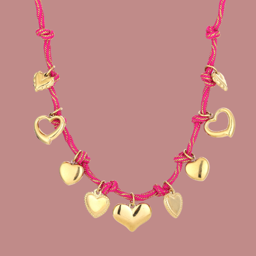 NECKLACE ROPE HEART - RED