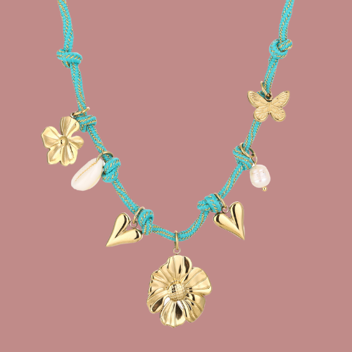 NECKLACE ROPE FLOWER - TURQUOISE 
