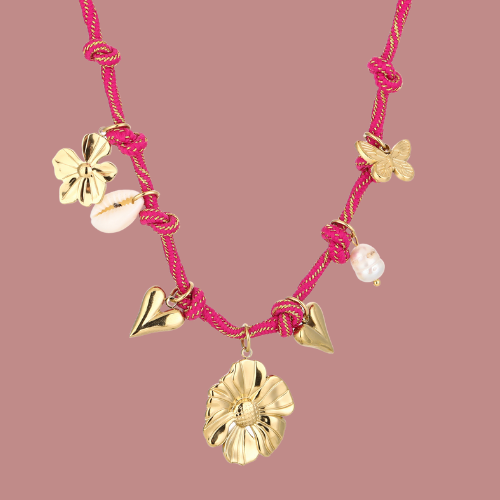NECKLACE ROPE FLOWER - RED 