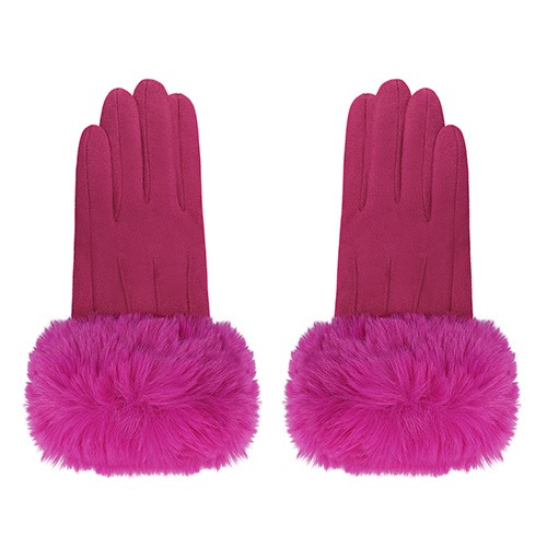 FAKE FUR GLOVES - GREEN/PINK