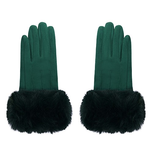 FAKE FUR GLOVES - GREEN/PINK